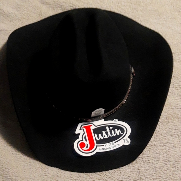 Cowboy Hat "Justin Hats" Cattleman Felt Black Hat XX 100% Wool Size 61(7 5/8) - Picture 1 of 10